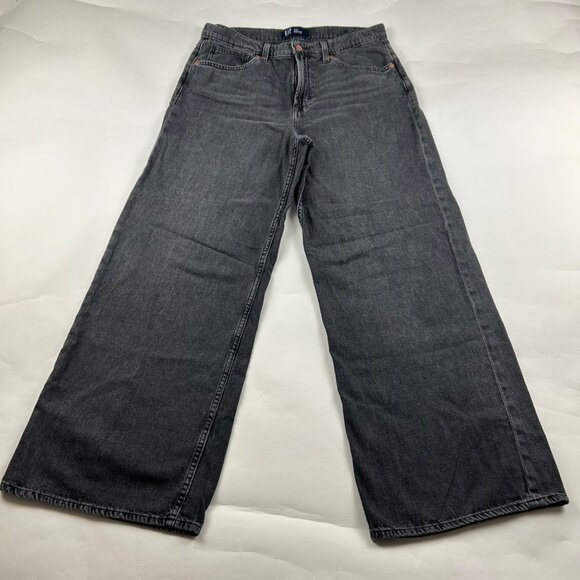 GAP Denim - LONG GAP Washed Black Denim HIgh Rise Wide Leg Cropped Jeans 12 / 31L